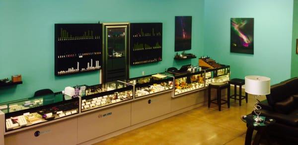 Merchandise case and juice bar