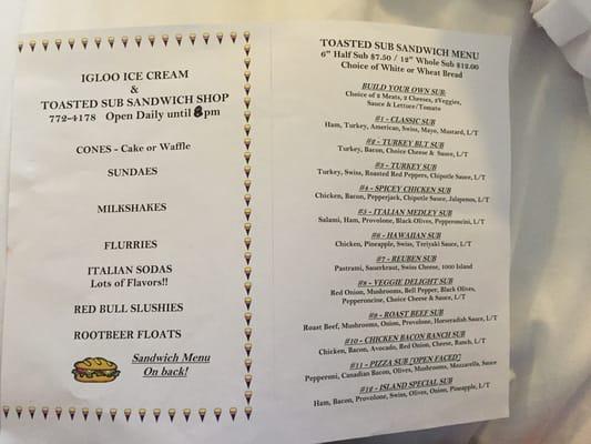 Igloo Ice Cream And Toasted Sub Sandwich Shop