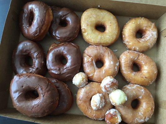 Chocolate glazed, regular glazed, and some donut holes. All great!