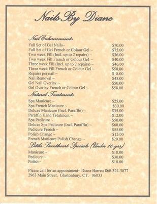 Price Menu; Click on picture to see in full view