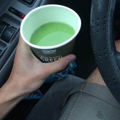 Matcha green tea with coconut milk.