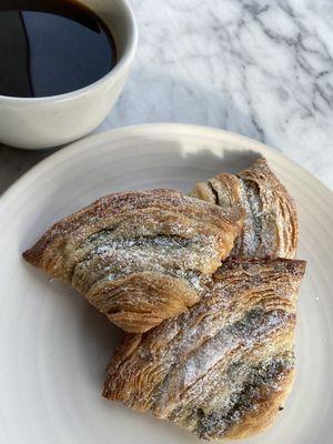 Pistachio sfogiatelle and coffee
