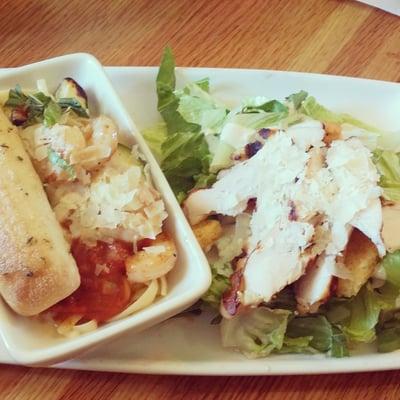 Shrimp pasta and Cesar salad