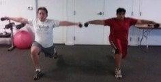 Lunge with lateral raise.