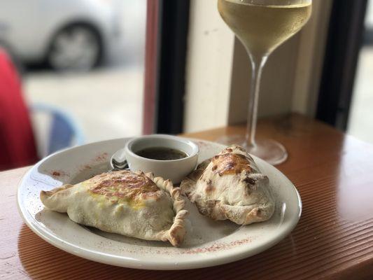 Beef empanada and cheese and onion empanada: lunch, Saturday, September 16, 2017.