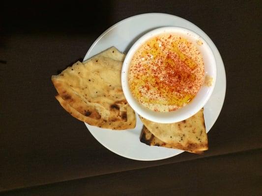 Amazing hummus and flavorful pita bread at the Crazy Olive.