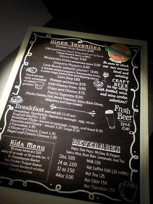 Current Pindeck Room Menu