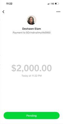 My cash app account for payment 25% down-payment must be sent before arrival