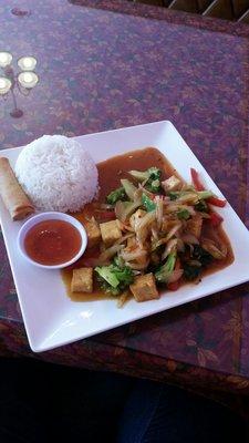 L1. Pad kra prow with tofu add broccoli. Yum!