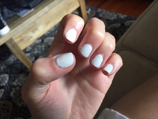 Horrible manicure. Go somewhere else