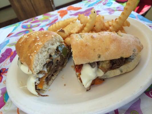 A random lunch special last month--Philly pepper steak basket on homemade bread with fries. The roast beef was real. YUM.