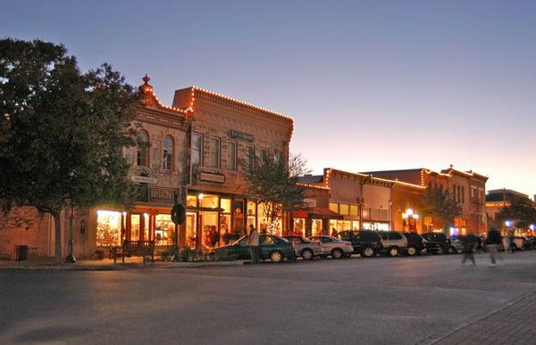 Downtown square in Georgetown, Texas on a summer's eve.
