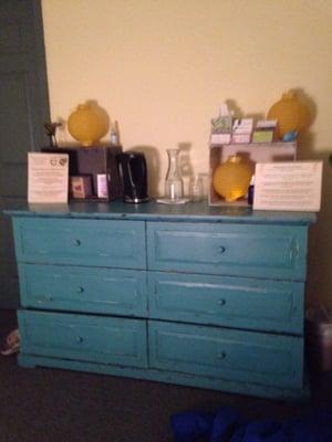 Waiting area. Shabby chic feel. One of my favorite features was the heated table and soft chenille blankets.