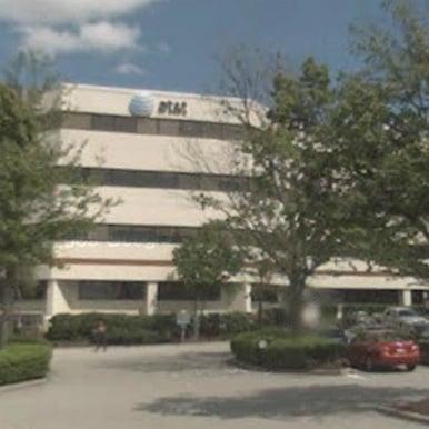 The front of the AT&T Office Building. Way in the back is the Device Support Center.