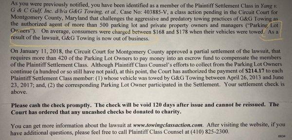 As a result of the lawsuit, G&G towing is now OUT OF BUSINESS. It's karma.
