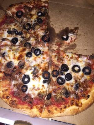 Cheesesteak pizza a must yummy this a small size