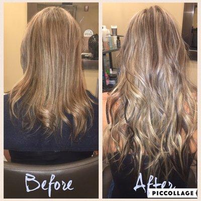 Before and after of some 18" hair extensions on this beautiful client of mine!