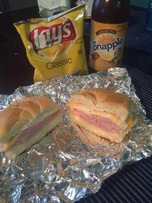 Ham and cheese on a roll- asked for no lettuce or tomato. Yummy and affordable!