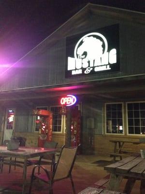 Outside patio with tables.