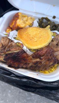 Turkey wing, Mac n cheese, collard greens