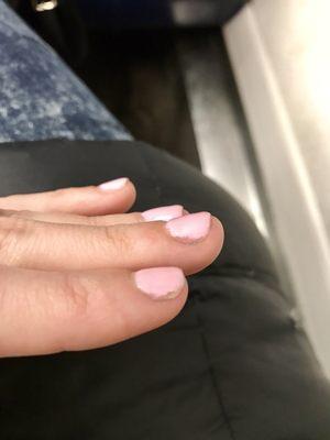 Subpar quality of gel, photo from right after manicure