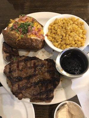 8oz ribeye. Well done and still juicy.