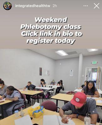Phlebotomy Class: info@integratedhealthtw.com Also I'm photographed here taking notes in the (red baseball cap)