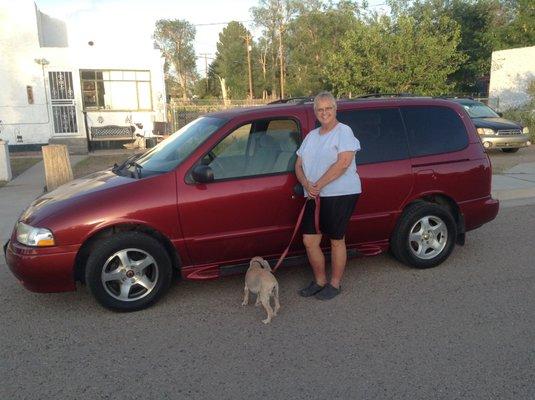 The van, my wife, and my little girl with a tail, Katie