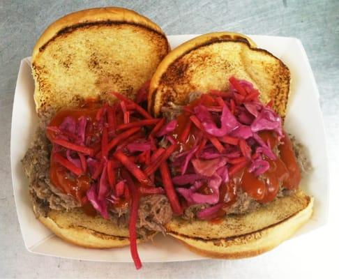 Gastropod's Sloppy Joe Sliders with pickled slaw and hot sauce.