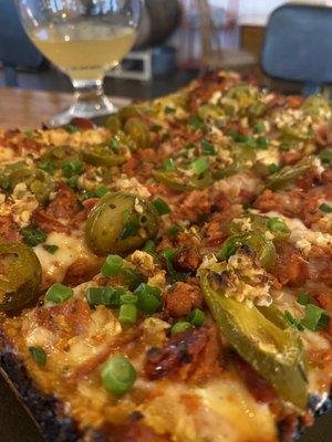 The Bart Harley Jarvis Pizza - chopped linguica, jalapeños & garlic