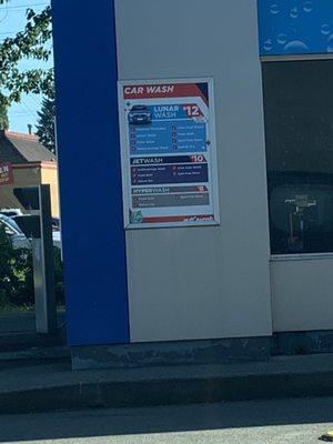 Menu for the Car Wash At The 76 (ProWash) Gas Station