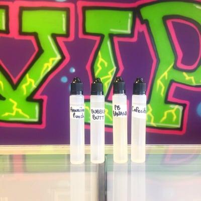 Four new custom flavors on sale $14.99 All flavors come in 30ml unicorn bottles! Come by and sample them today!!!!