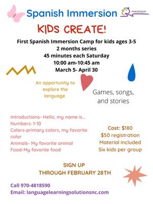 Saturdays Immersion Spanish Program for kids ages 3-5!