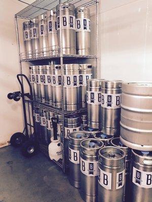 Clean kegs ready for filling.