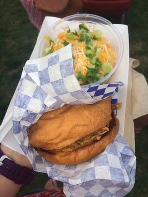 Pulled pork sandwich and a side of Mac and cheese