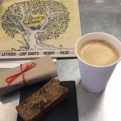 Having my first cup of Caveman Coffee and my Gluten Free Paleo Almond Chocolate Banana Loaf bread.