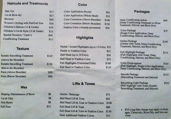 Prices for her service