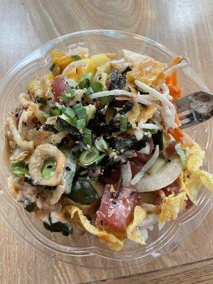 Tuna/Mango Build your own bowl enough for lunch & dinner $15.50 + tip.