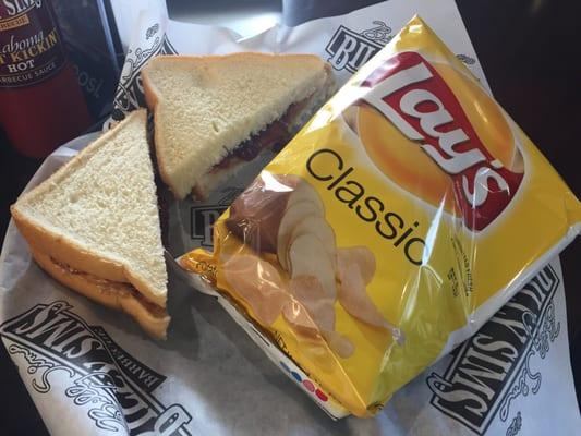 PB&J sandwich plus my son's pick of many available chips
