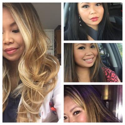 Progression of my natural black hair last summer to blonde ombré balayage now by Nikki.