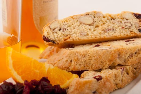 Dried cranberries, fresh orange, almonds, and white chocolate.