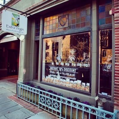 The exterior of Extra Virgin Oil Store - purveyors of fine olive oils and specialty oils
