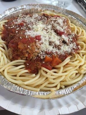 Spaghetti and meatballs with meat sauce