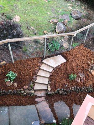 Finished textured, tinted concrete sidewalk.
