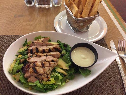 Chicken avocado salad and fries. Really good!!