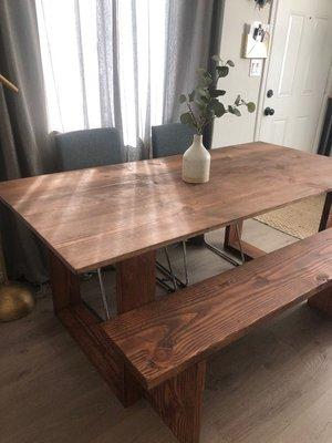 This is one of our dining table with the matching bench
