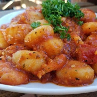 Potato Gnocchi w/marinara & shrimp made w/ Laredo Market groceries.
