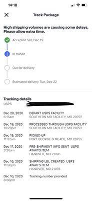 Verification of package being delayed since 19Dec2020