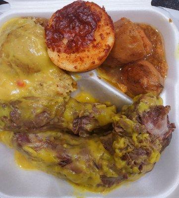 Luke warm Turkey Neck dinner. I tossed it in the garbage. Also did not eat it after reading a review about this place having roaches.