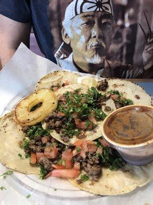 Carne Asada Tacos! So amazing! Get the sauce on the side!
